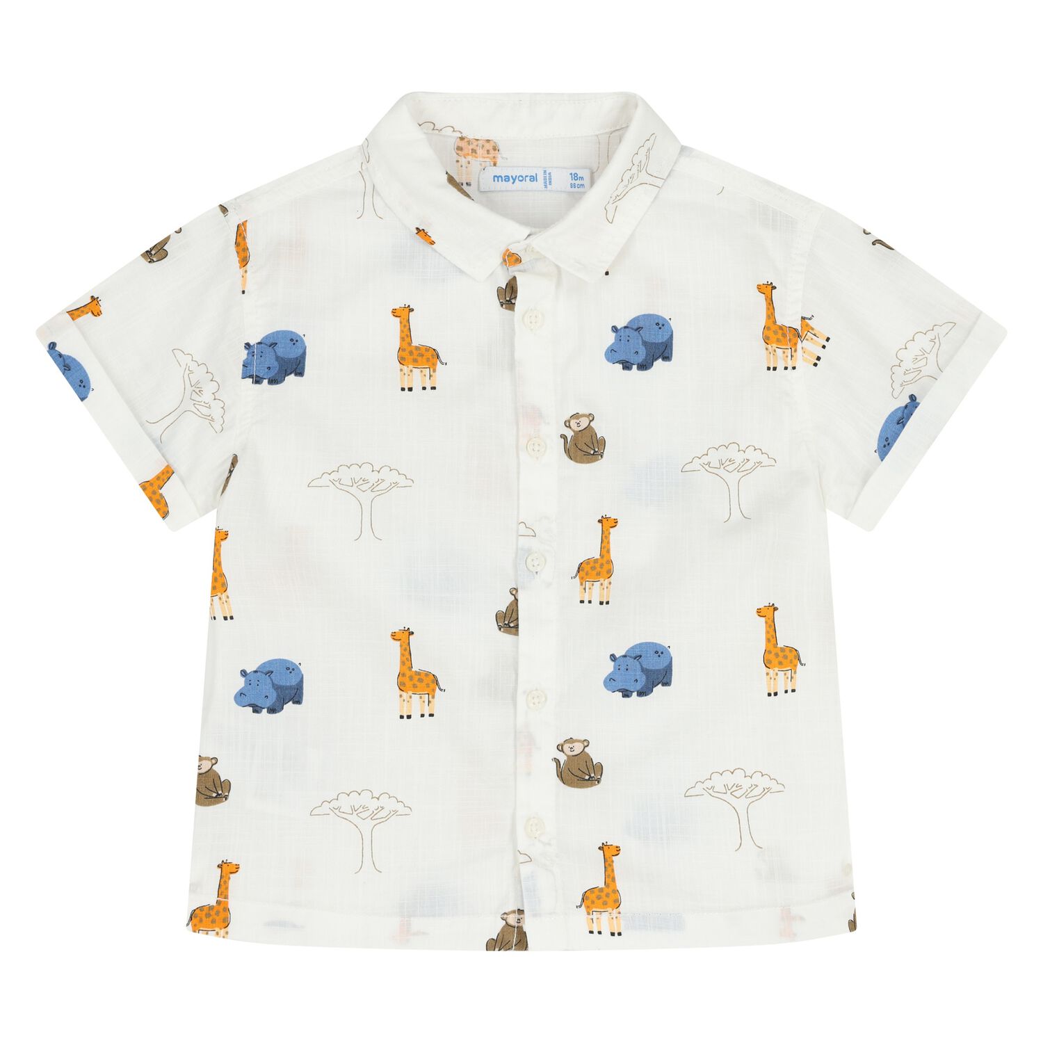 Younger Boys White Animals Shirt, 1, hi-res