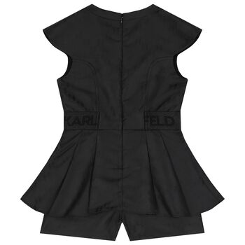 Girls Black Logo Jacquard Playsuit