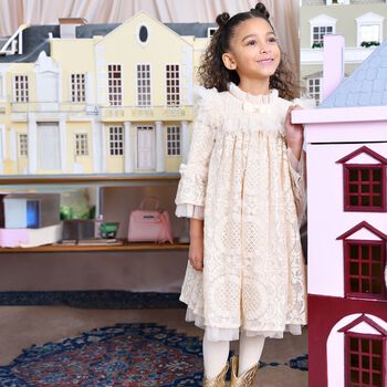 Girls Beige Lace & Sequin Kristi Dress