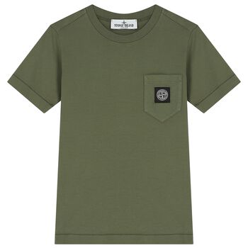 Boys Khaki Green Logo T-Shirt
