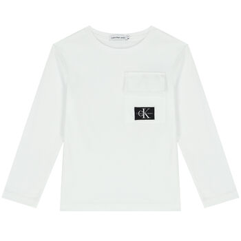 Boys White Logo Long Sleeve Top