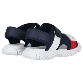Boys White, Blue & Red Logo Sandals