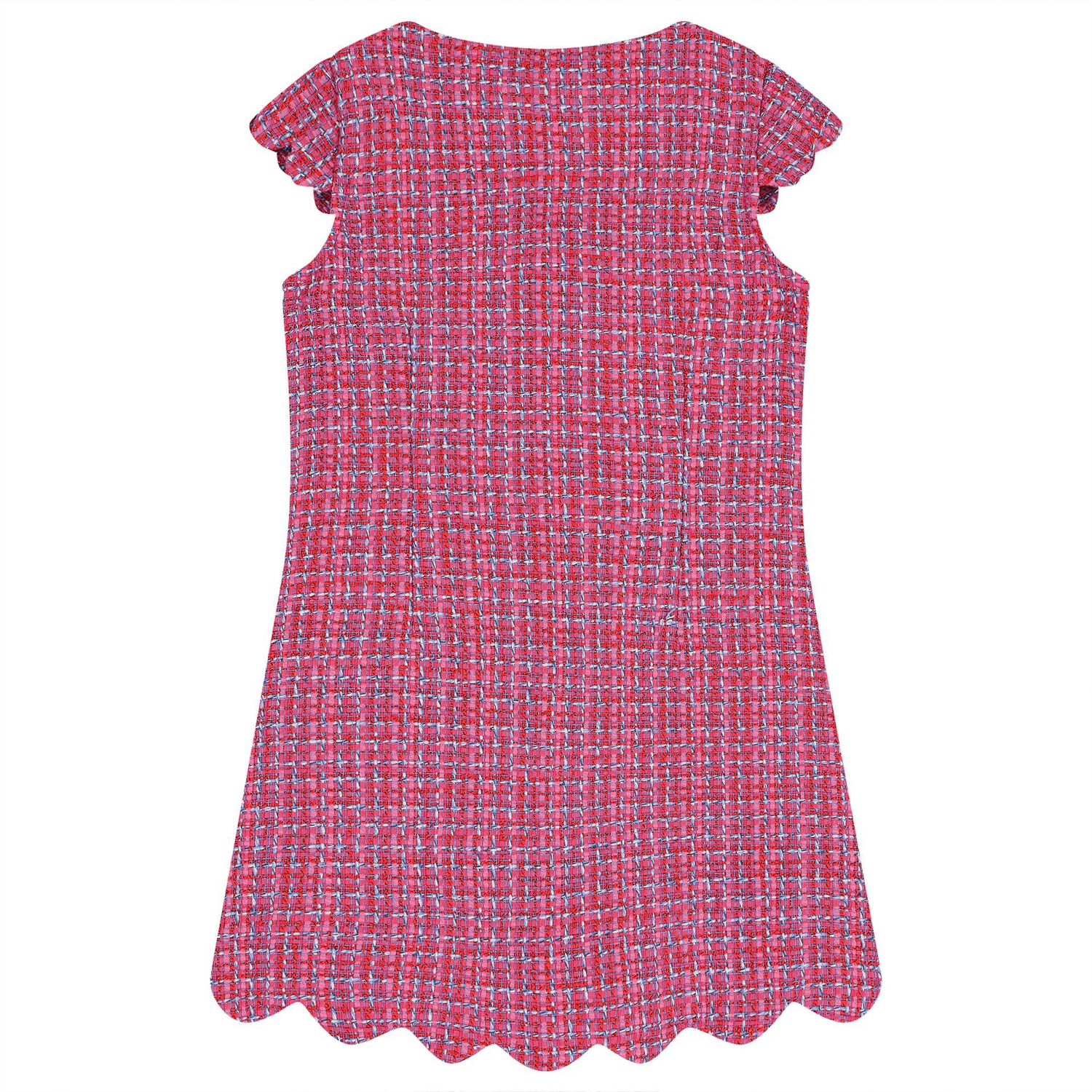 Girls Pink Tweed Diamante Dress, 1, hi-res