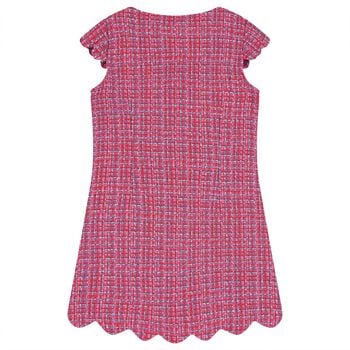 Girls Pink Tweed Diamante Dress
