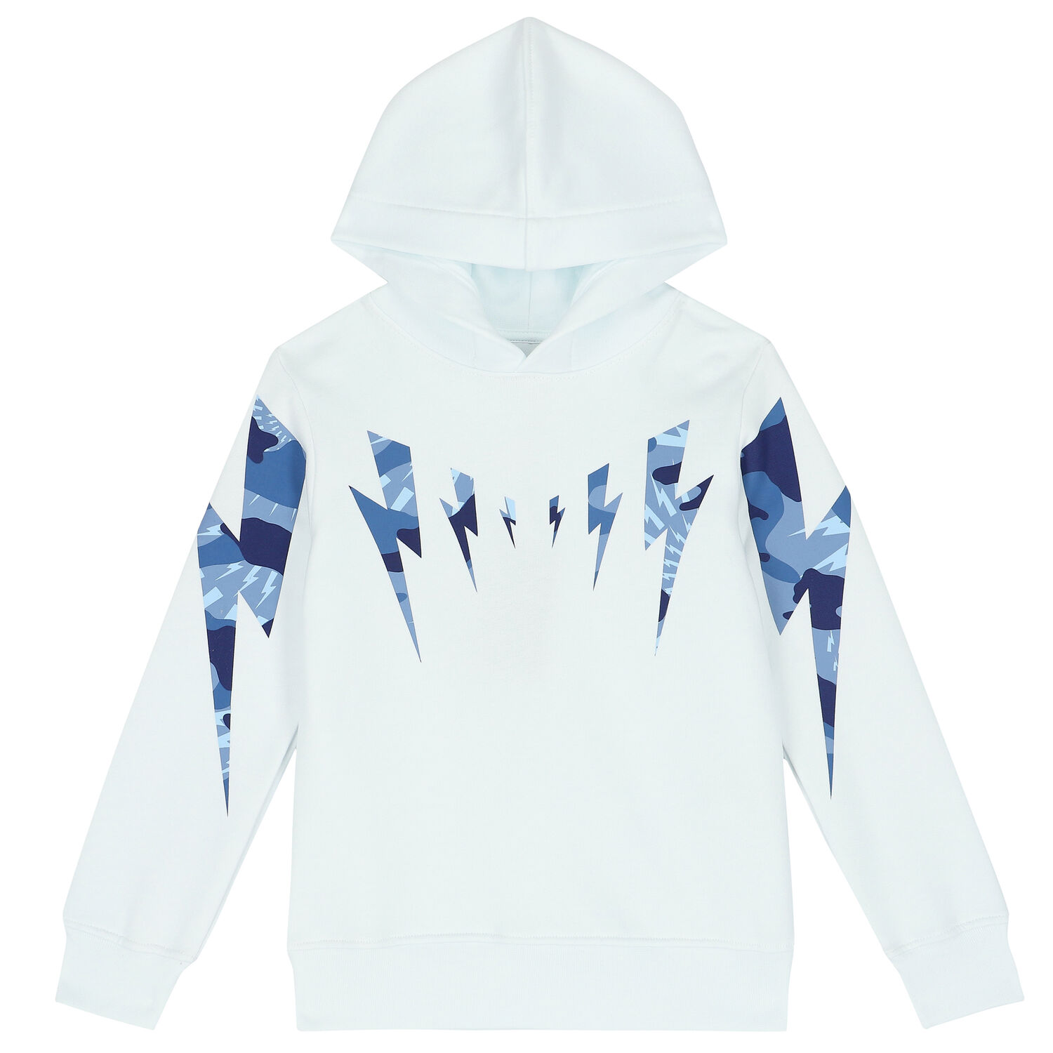 Boys White Thunderbolt Hooded Top, 1, hi-res