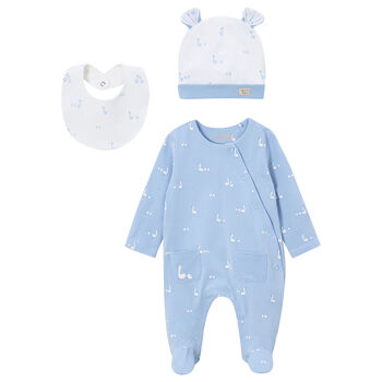 Baby Boys Blue & White Babygrow Gift Set