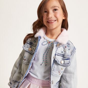 Girls Ivory, Pink & Blue Jewel Skirt Set