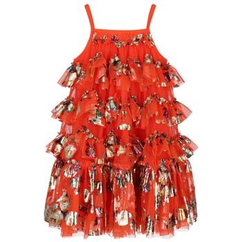Girls Red Ruffled Tulle Dress
