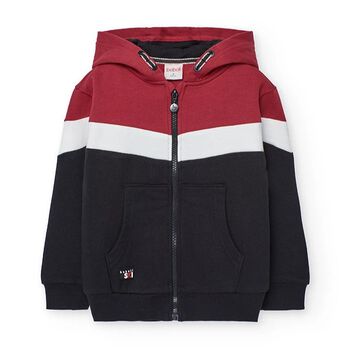 Boys Red, Black & White Hooded Zip Up Top
