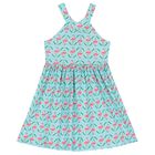 Girls Aqua Flamingo Print Criss Cross Dress, 2, hi-res