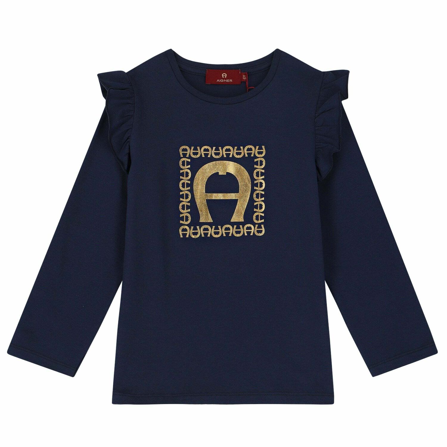 Girls Navy Logo Long Sleeve Top, 1, hi-res image number null