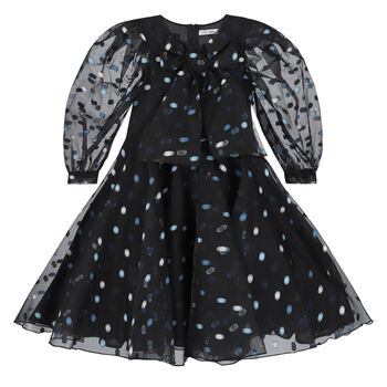 Girls Black & Blue Dot Organza Dress