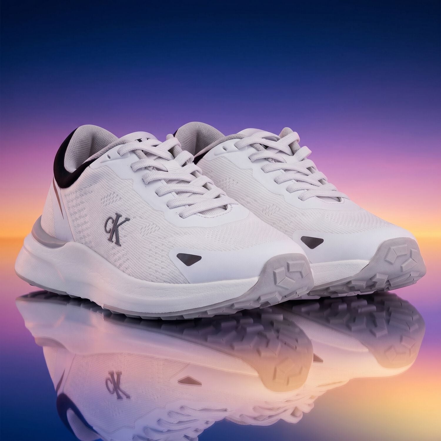 White Mesh Logo Trainers, 1, hi-res