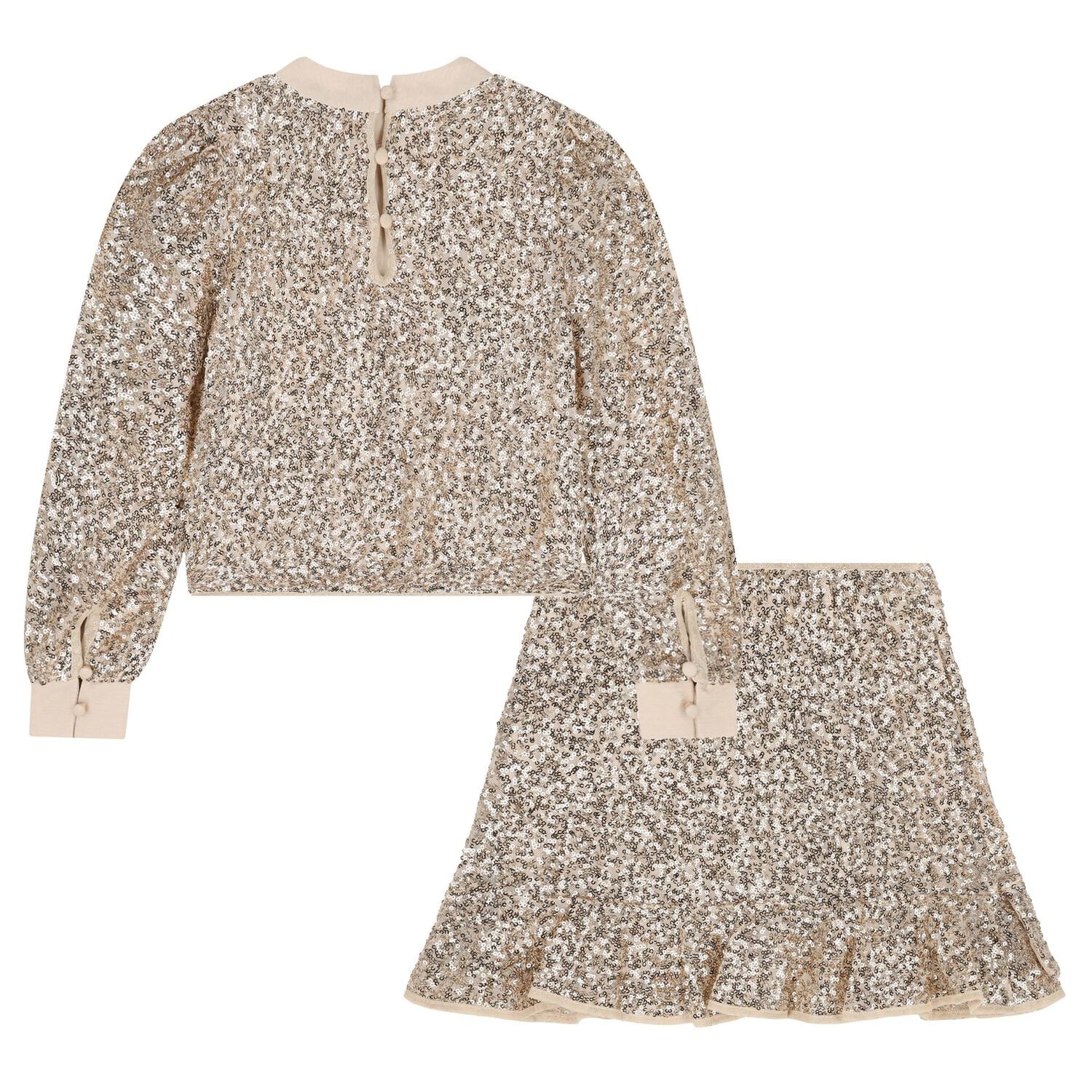 Girls Gold Sequin Skirt Set, 2, hi-res