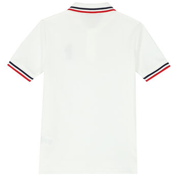 Boys White Bear Logo Piqué Polo Shirt