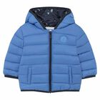 Younger Boys Blue Puffer Jacket, 1, hi-res