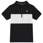 Boys Black Logo Polo Shirt, 1, hi-res