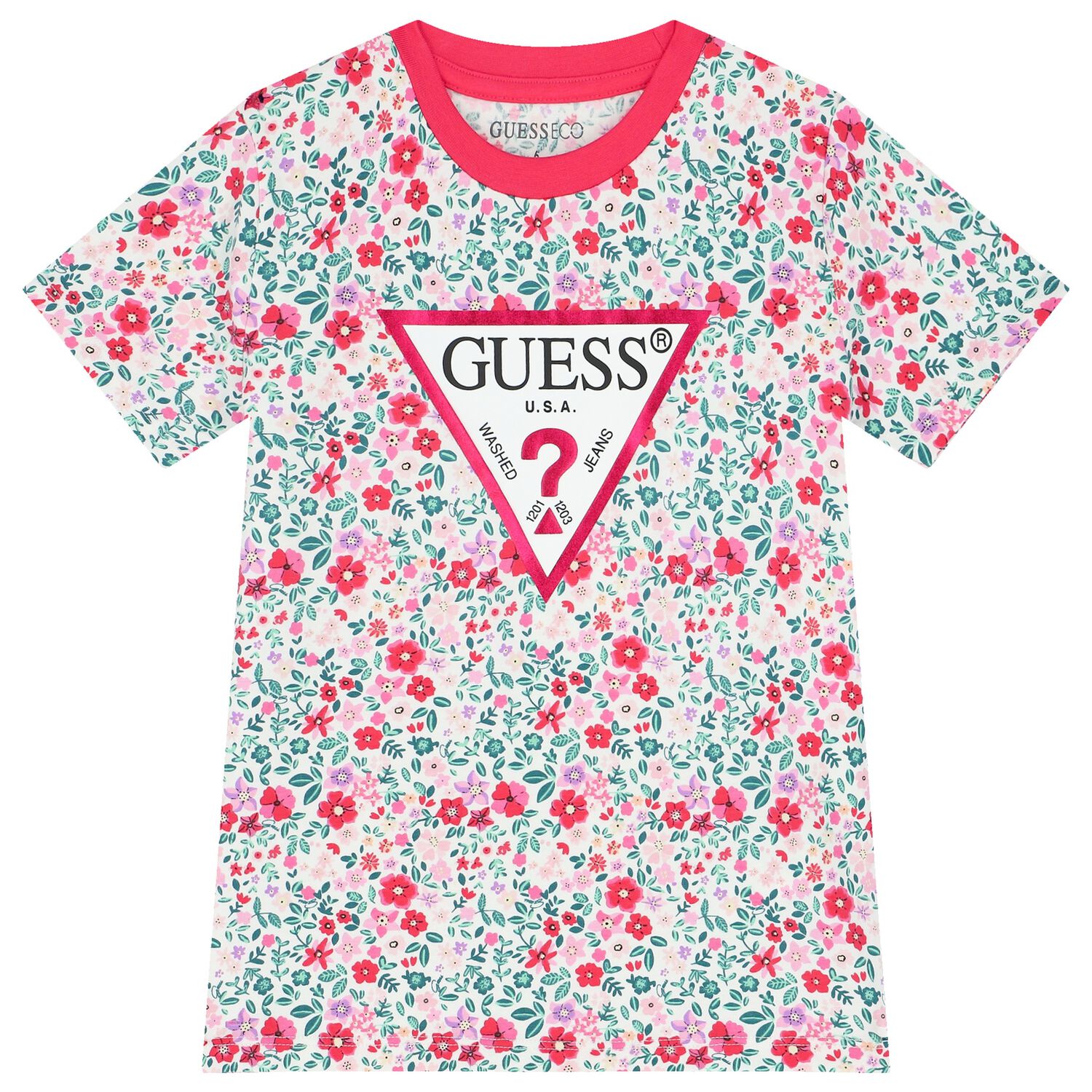 Girls Green & Pink Floral Logo T-Shirt, 4, hi-res image number null