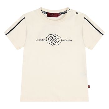 Younger Boys Beige Logo T-Shirt