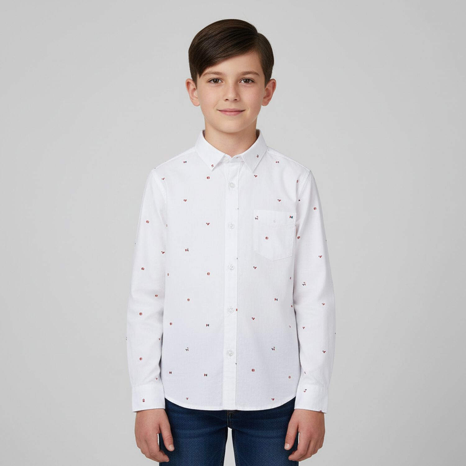 Boys White Long Sleeve Shirt, 1, hi-res image number null