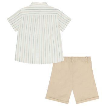 Boys Ivory & Beige Striped Shorts Set