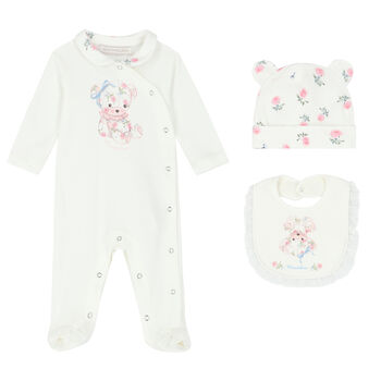 Baby Girls Ivory Teddy Babygrow Set