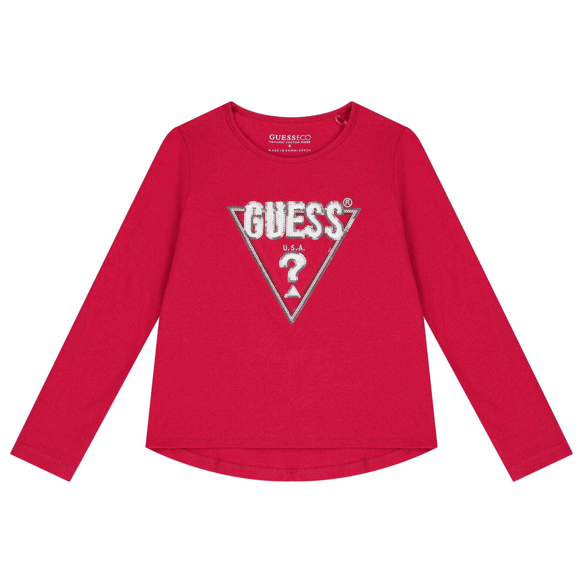 Guess Girls Pink Logo Long Sleeve Top