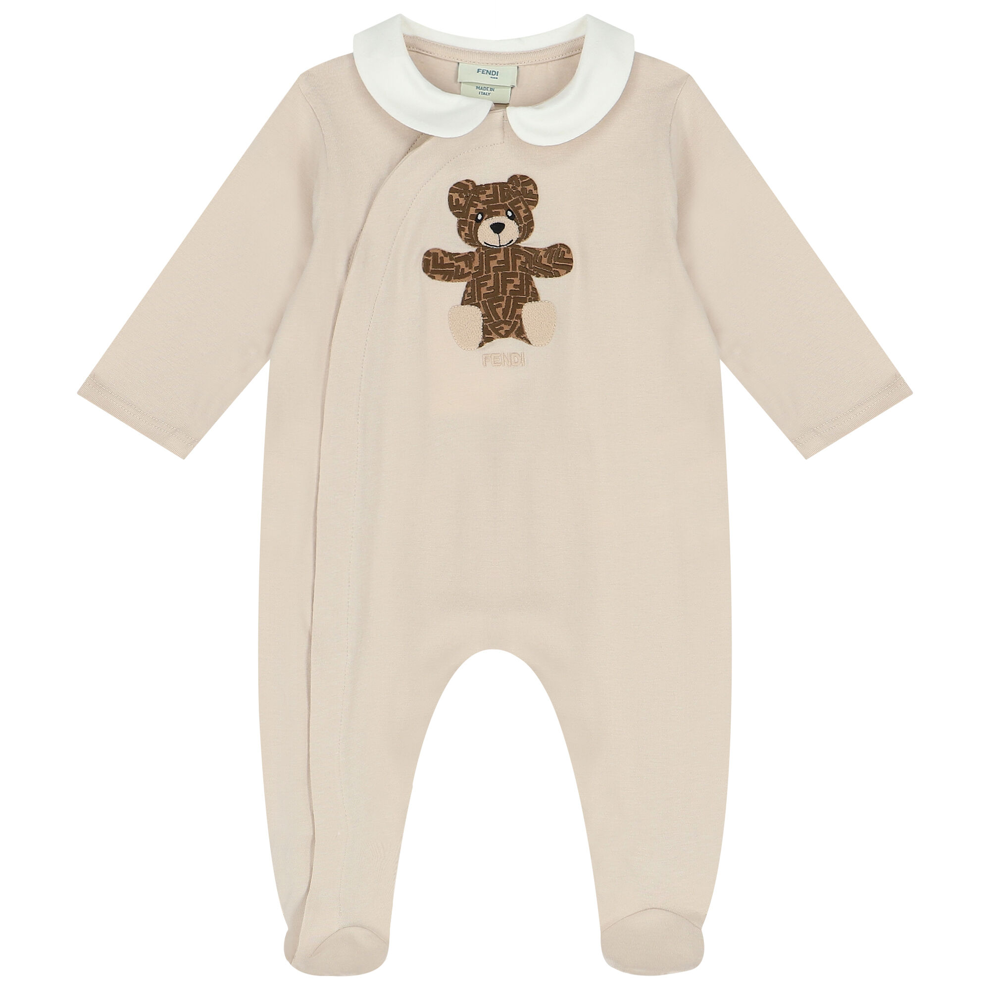 Fendi Beige Teddy Logo Babygrow Set | Junior Couture KSA