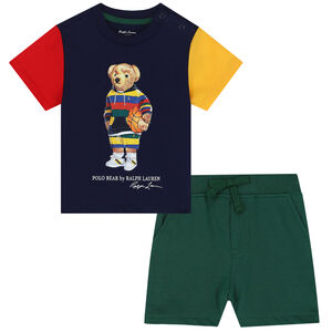 Baby Boys Navy & Green Logo Shorts Set