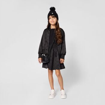 Mini Me Girls Black Logo Rhinestone Dress