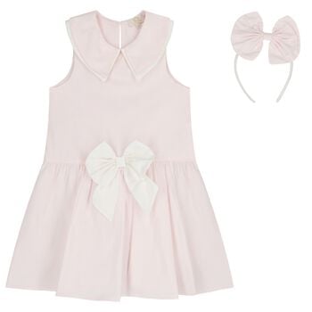 Girls Pink Bow Dress & Headband Set