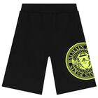 Black & Neon Yellow Medallion Logo Shorts, 1, hi-res