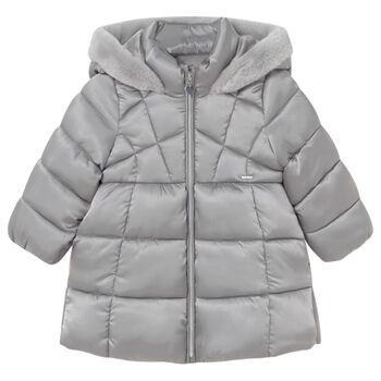 Younger Girls Grey Hooded Puffer Coat