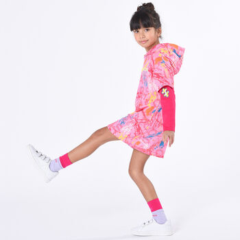 Girls Pink Logo Hooded Dress