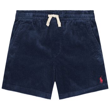 Boys Navy Blue Corduroy Shorts with Pony Logo