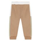 Younger Boys Beige Logo Joggers, 1, hi-res