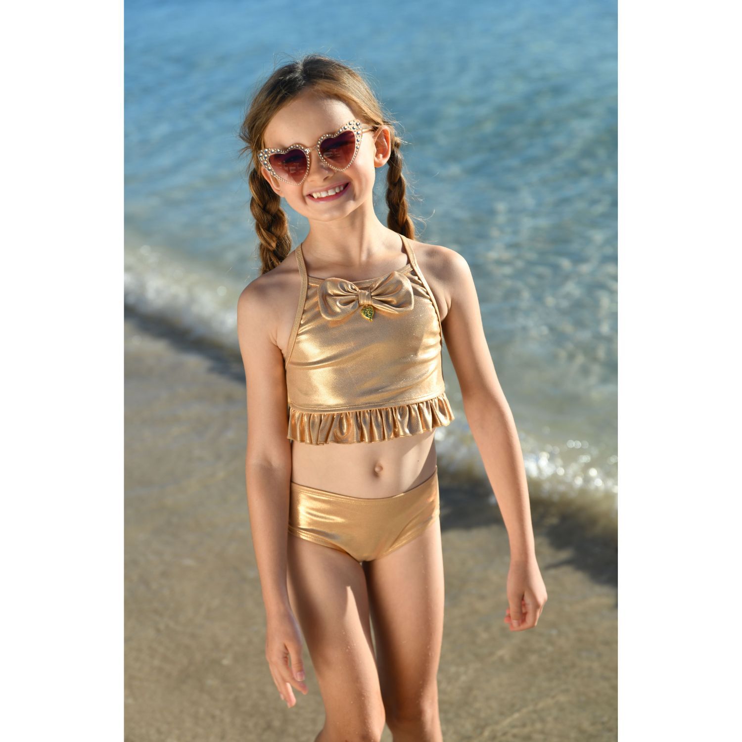 Girls Gold Bow Bikini, 2, hi-res image number null