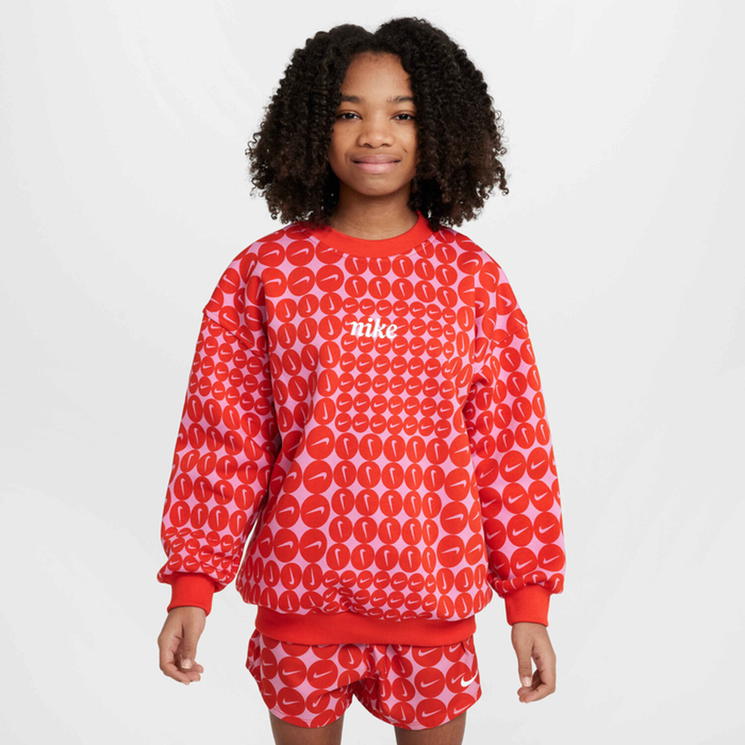 سويت شيرت بنات بالشعار باللون الاحمر و الوردي, 1, hi-res