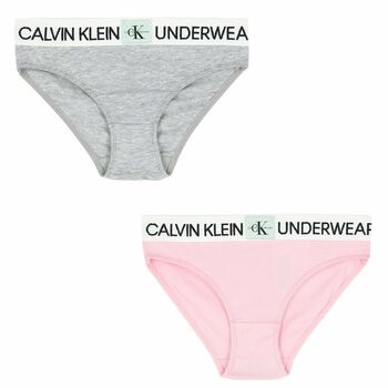 Girls Pink & Grey Bikini Brief (2 Pack)