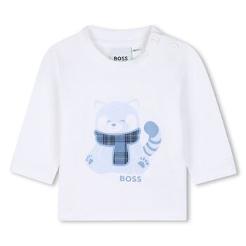 Baby Boys White Red Panda Logo Long Sleeve Top 