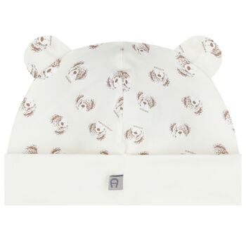 Ivory & Beige Teddy Bear Logo Baby Hat