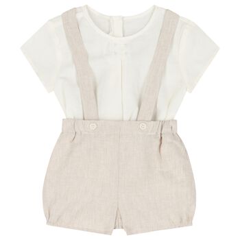 Baby Boys Ivory & Beige Shorts Set 