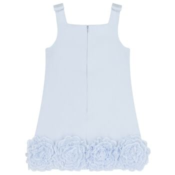 Girls Blue Crepe Floral Lace Dress