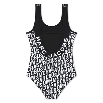 Girls Black & White Logo Swimsuit
