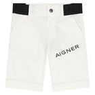 Younger Boys White Logo Shorts, 1, hi-res