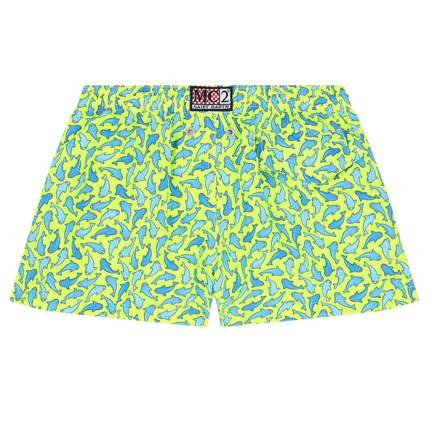 Boys Neon Yellow Sharks Swim Shorts, 1, hi-res