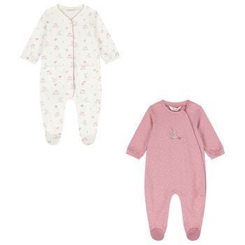 Baby Girls Ivory & Pink Bunny Babygrows ( 2-Pack )