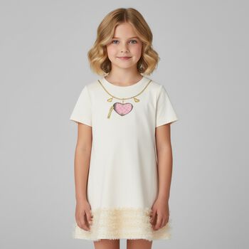 Girls Ivory Heartbag Print Dress