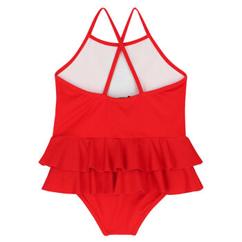 Younger Girls Red Teddy Logo Swimsuit