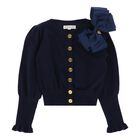 Girls Navy Bow Cardigan, 1, hi-res